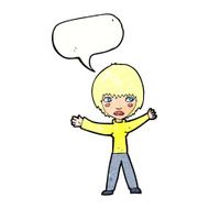 cartoon waving woman with speech bubble N164