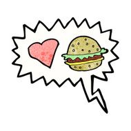 cartoon hamburger with speech bubble