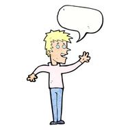 cartoon happy boy waving with speech bubble N22