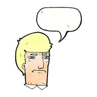 cartoon man narrowing eyes with speech bubble N44