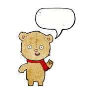 cartoon waving teddy bear with scarf speech bubble N3