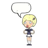 cartoon woman in french maid outfit with speech bubble N10