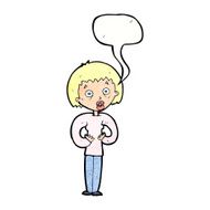 cartoon woman gesturing at self with speech bubble N33