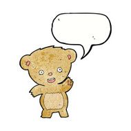 cartoon waving teddy bear with speech bubble N44