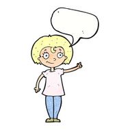 cartoon happy woman pointing with speech bubble N75