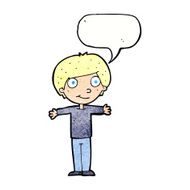 cartoon happy boy with open arms speech bubble N19