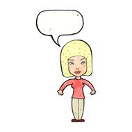 cartoon woman shrugging shoulders with speech bubble N547