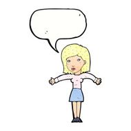 cartoon woman shrugging shoulders with speech bubble N548