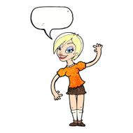 cartoon girl waving with speech bubble N33