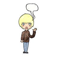 cartoon woman waving with speech bubble N364