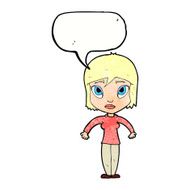 cartoon woman shrugging shoulders with speech bubble N549