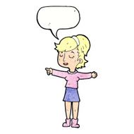 cartoon happy woman pointing with speech bubble N76