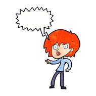 cartoon surprised woman pointing with speech bubble N11