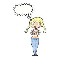 cartoon offended woman covering herself with speech bubble N11