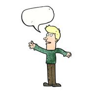 cartoon man reaching with speech bubble N11