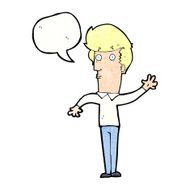 cartoon nervous man waving with speech bubble N21