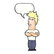 cartoon man sulking with speech bubble N11