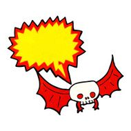 cartoon spooky skull bat with speech bubble N7