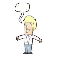cartoon grining man with open arms speech bubble N11