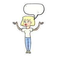 cartoon woman holding up hands with speech bubble N22