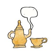 cartoon coffee pot and cup with speech bubble N3
