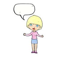 cartoon woman shrugging with speech bubble N65