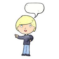 cartoon boy pointing with speech bubble N33
