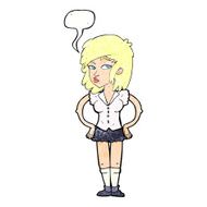 cartoon pretty woman with hands on hips speech bubble N22