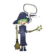 cartoon witch casting spell with speech bubble N22