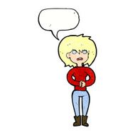 cartoon worried woman with speech bubble N86