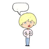 cartoon woman making Who Me? gesture with speech bubble N51