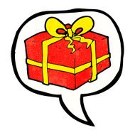 cartoon christmas present with speech bubble N3