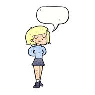 cartoon pleased woman with speech bubble N11