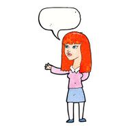 cartoon woman gesturing to show something with speech bubble N22