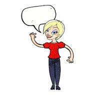 cartoon woman waving with speech bubble N368