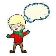 cartoon boy in winter clothes with speech bubble N11