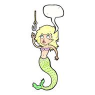 cartoon mermaid and fish hook with speech bubble N9