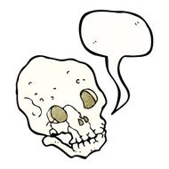 cartoon spooky skull with speech bubble N167