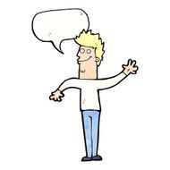 cartoon happy waving man with speech bubble N11