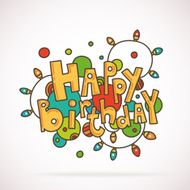 Words HAPPY BIRTHDAY with doodle circles and light bulbs