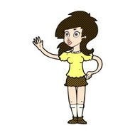 comic cartoon pretty woman waving for attention N3