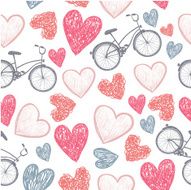 hand drawn bicycle and hearts wedding valentine love background