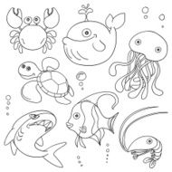 Cartoon marine animals in black and white