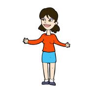 comic cartoon happy woman shrugging shoulders N4