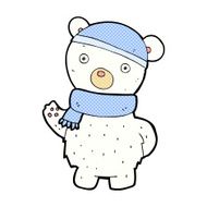 comic cartoon polar bear in winter hat and scarf
