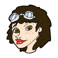 comic cartoon happy woman wearing aviator goggles N3