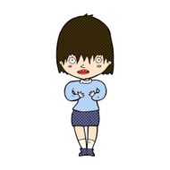 comic cartoon woman making Who Me? gesture N11