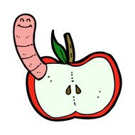 comic cartoon apple with worm N13