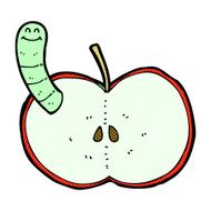 comic cartoon apple with worm N14