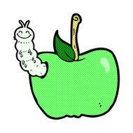 comic cartoon apple with bug N8
